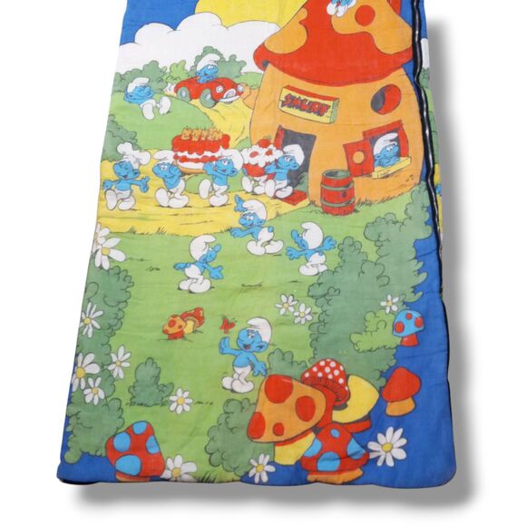 Vintage Wenzel Smurf Sleeping Bag-Birthday Bash-1980s-Lined-Working Zipper - Picture 3 of 11
